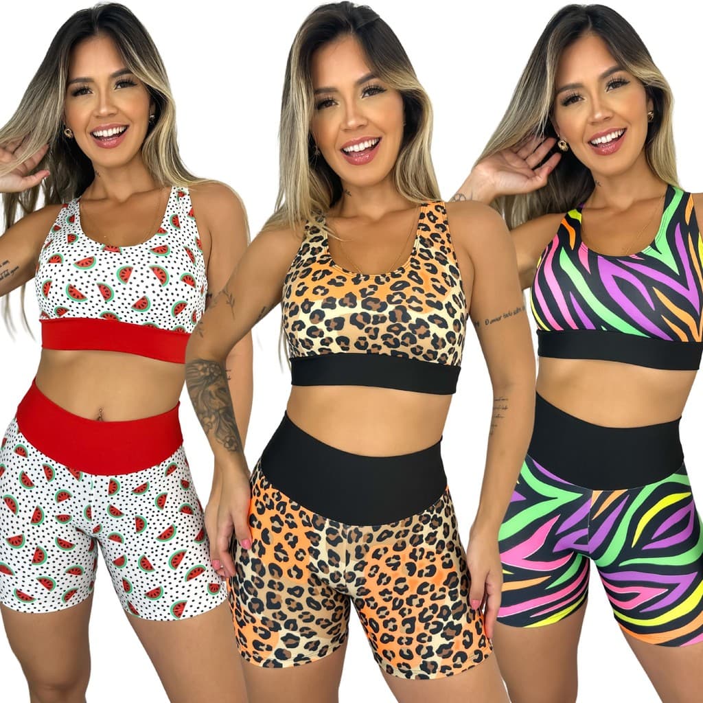 Conjunto de Academia Short e Cropped Com Bojo  Fitness Cós Alto Treino