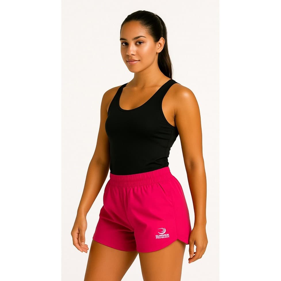 Shorts Feminino de Treino Tactel Pink Fucsia - SUMMER PRO com Bolsos Academia