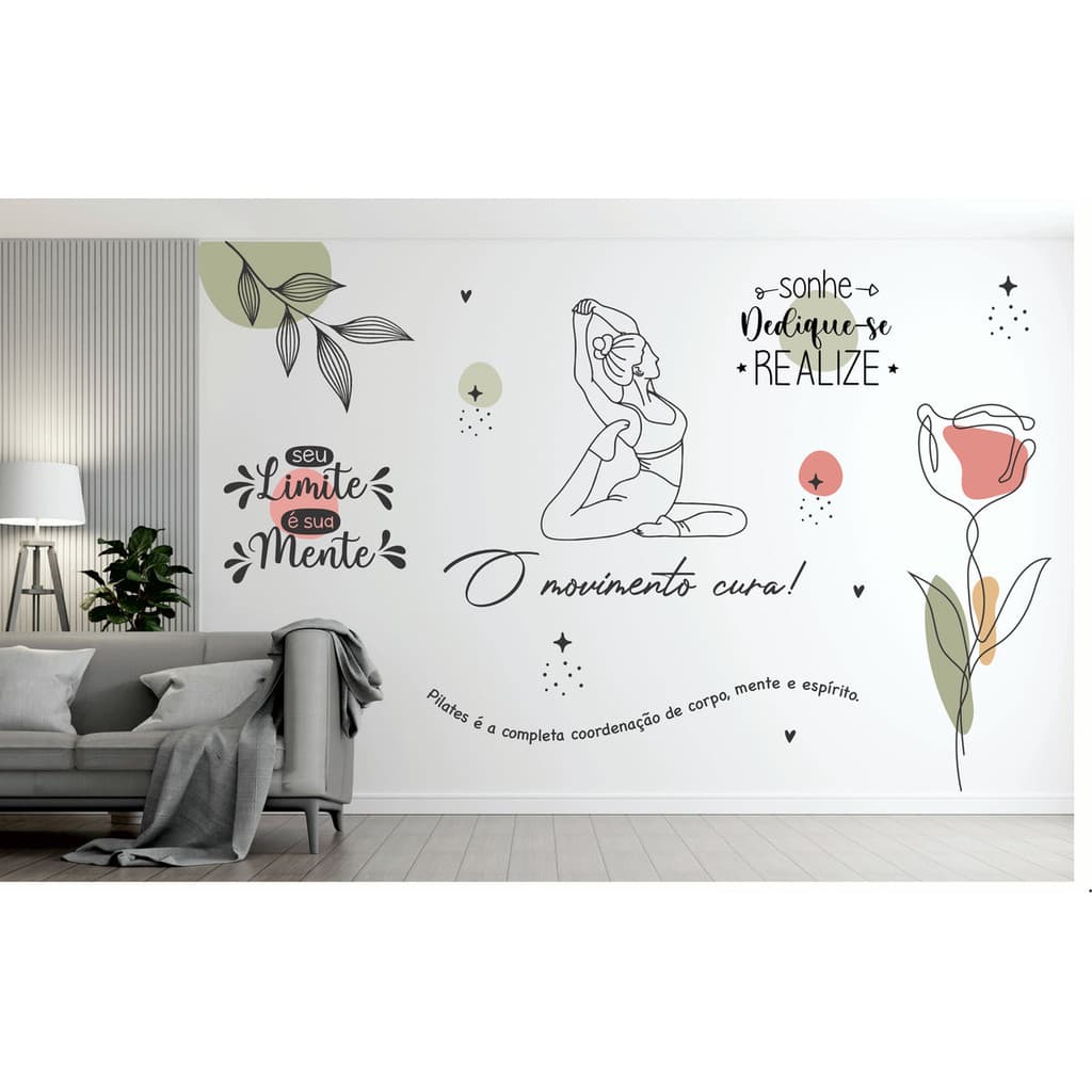 Adesivo de Parede Pilates Boho com Frase de Joseph para Inspiração e Cura