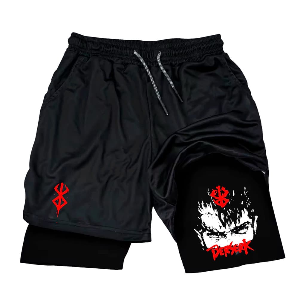 Short 2 em 1 Berserk Mangá Anime Japonês Proteção UV e Compressão Bermuda Academia Corrida Moda