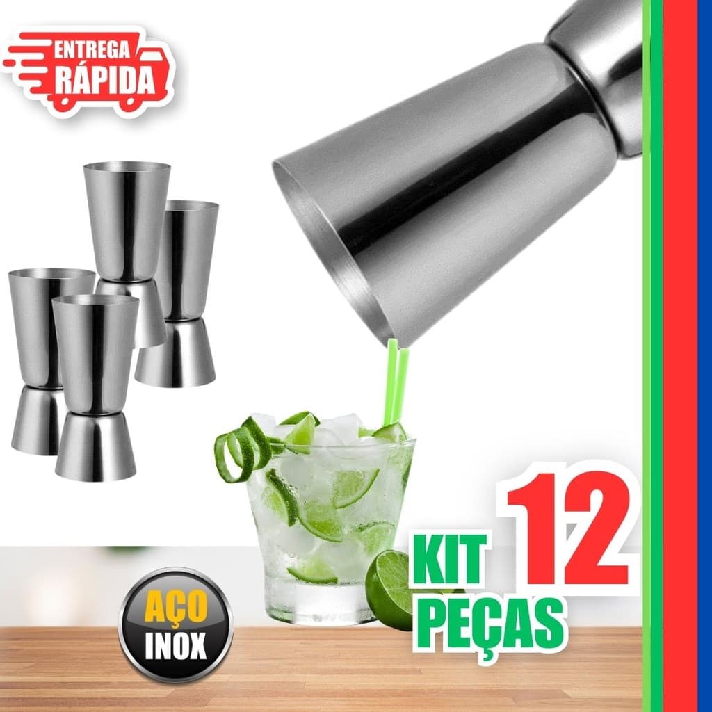 12 Dosador Duplo de Bebidas Inox de 50ml e 25ml Profissional p/ Drinks e Caipirinhas bebidas