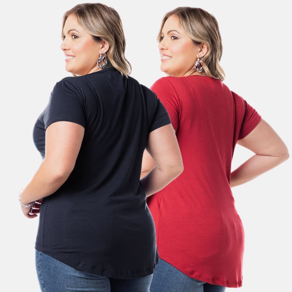 Kit 2 Blusas Mullet Alongada Feminina Plus Size Tampa Bumbum 1126-K2-DROP-C1