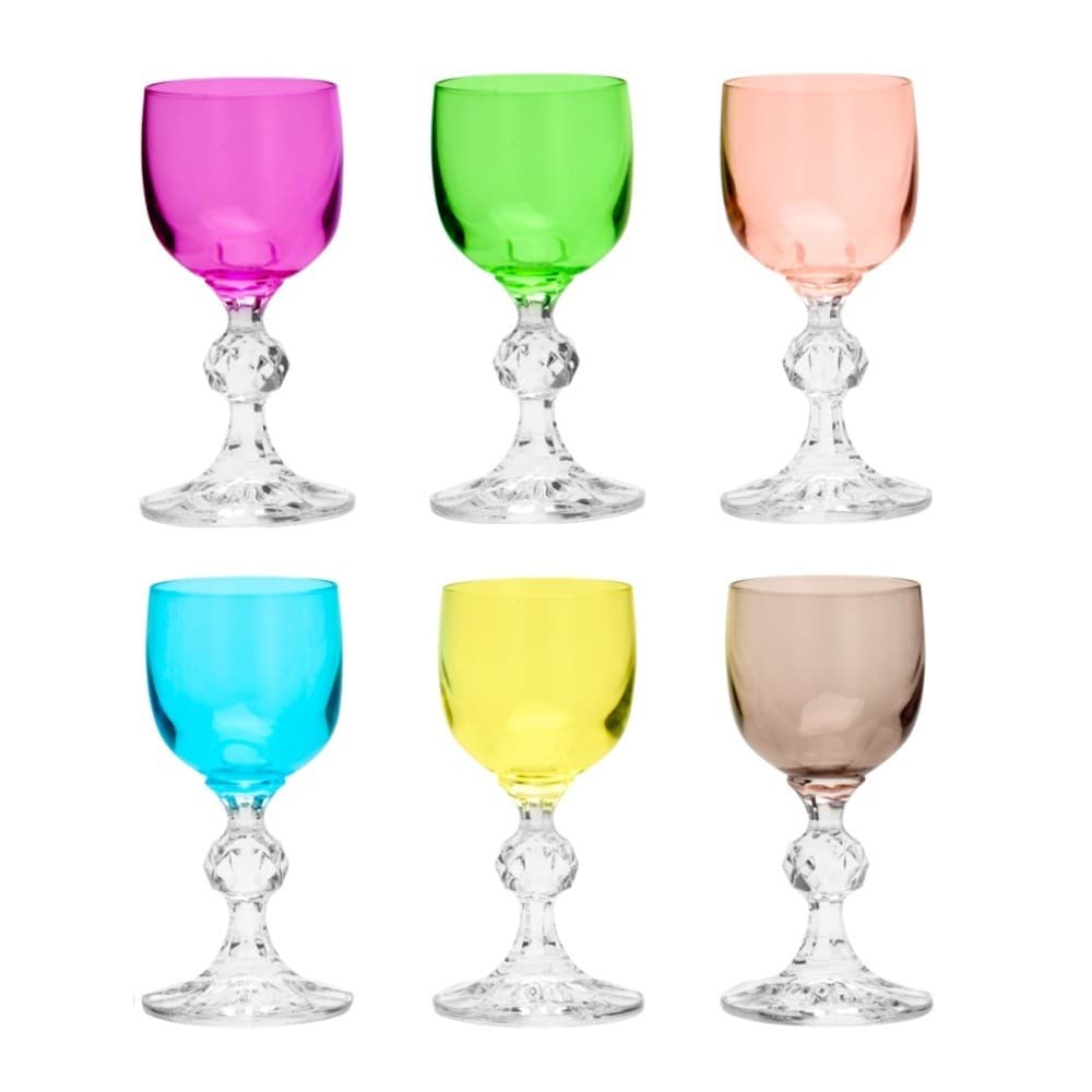 Cj 6 Taças de Cristal P/Licor Klaudie Sterna Colorida 50ml Bohemia