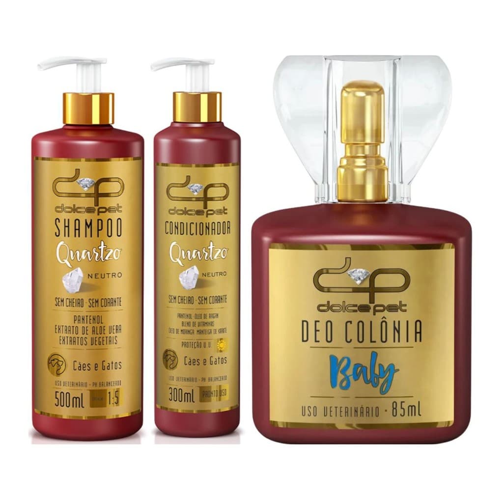 Kit Dolce Pet Shampoo Neutro + Condicionador Neutro + Deo Colônia Dolce Pet Baby Cães e Gatos