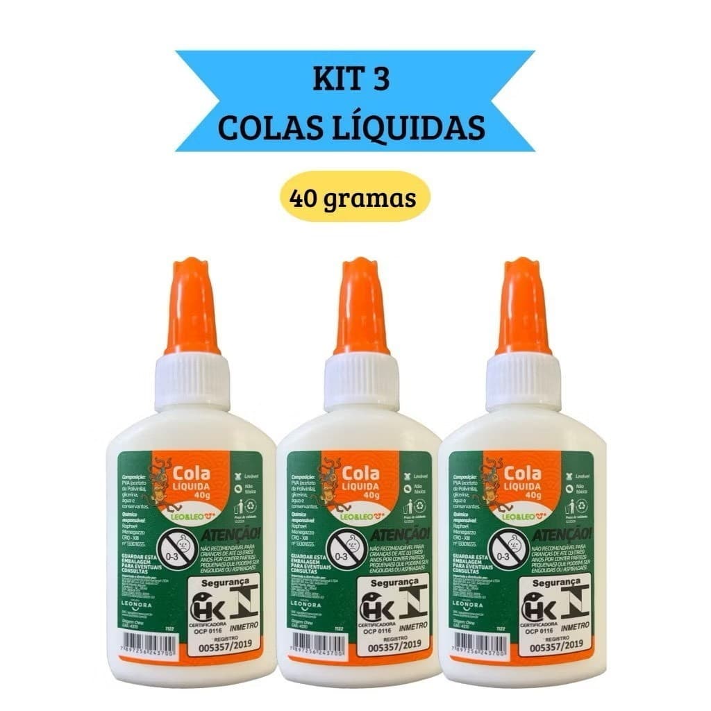 Cola Líquida Branca Escolar 40g com Espátula Escolar Leo&Leo