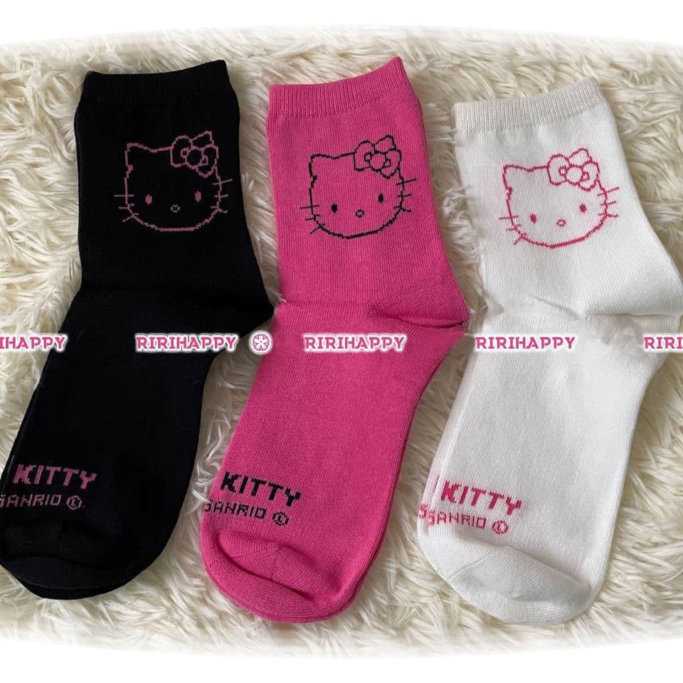 Sanrio Hello Kitty Meias De Algodão De Cano Médio Com Desenhos Animados Para Meninas E Mulheres