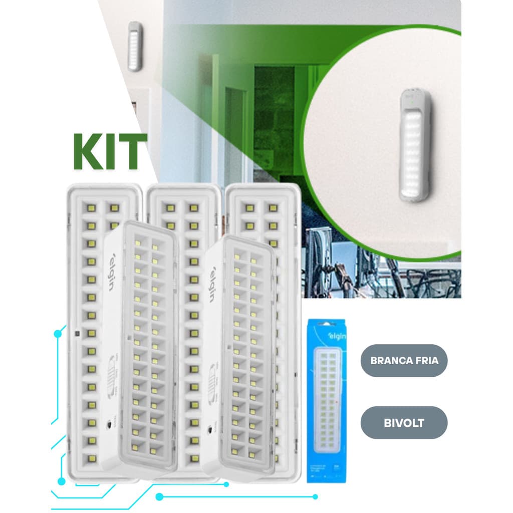 Kit 5 Luminária Lâmpada De Emergência Elgin 30 Led 2w 6500k