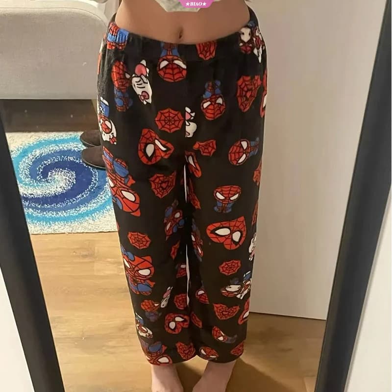 Olá Kitty Homem-Aranha Algodão Solto Senhoras Calças De Pijama Feminino Masculino Dos Desenhos Animados Sleep Bottoms Lo