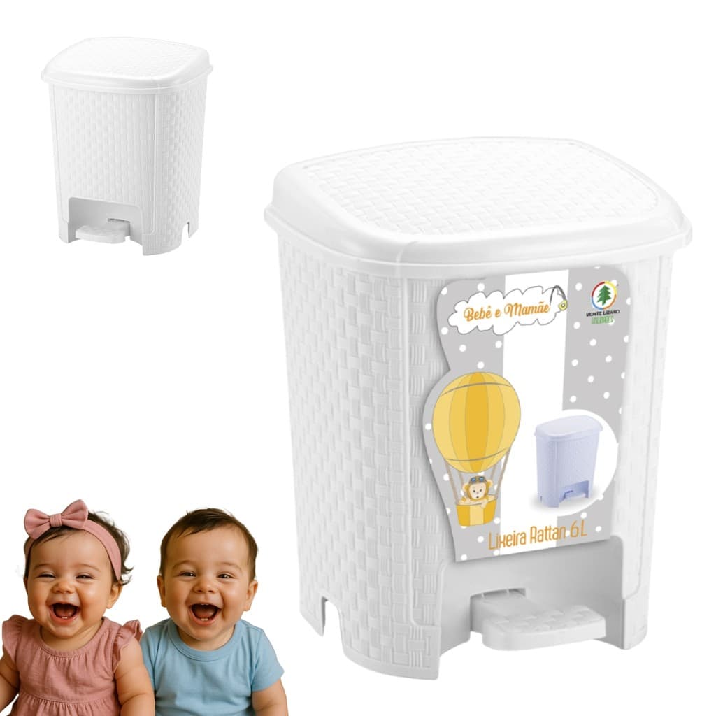 Lixeira Cesto Mamae e Bebe Rattan 6 Litros Fralda Branco