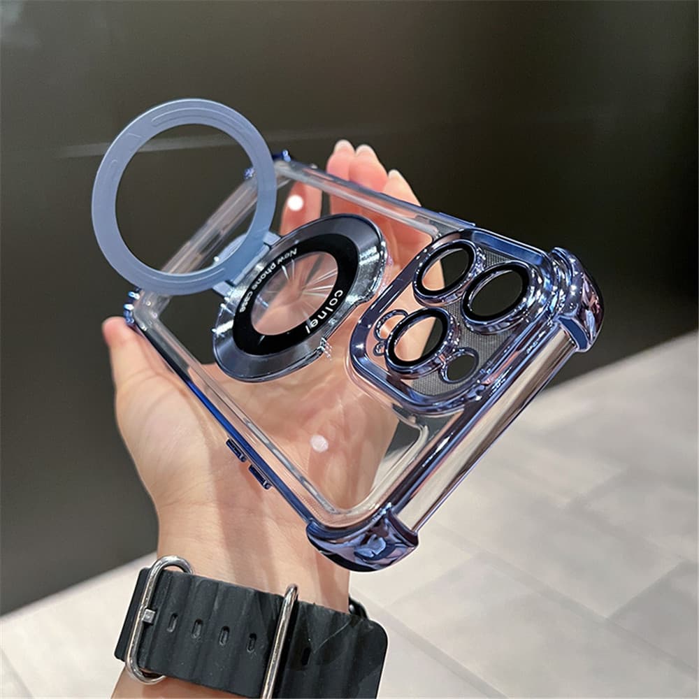 Luxo Chapeamento À Prova De Choque Suporte Magnético Caso Claro Para iPhone 17 Ar 15 16 14 13 12 11 Pro Max Com Capa