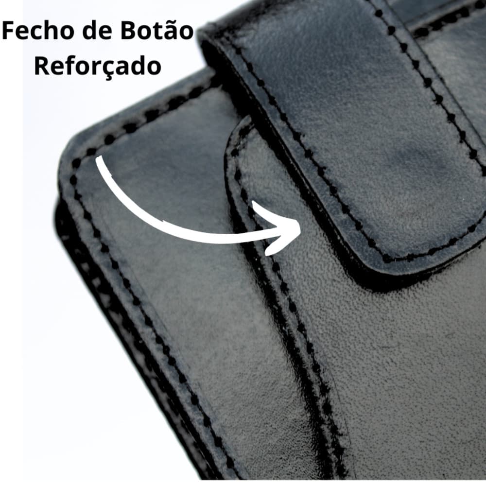 Carteira de Couro Masculina Com Fecho de Pressao e Porta Moedas