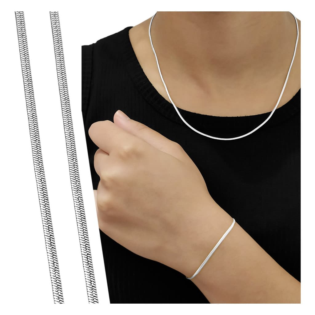 Colar Feminino Malha Fininho Prata Em Aço Inox + Pulseira