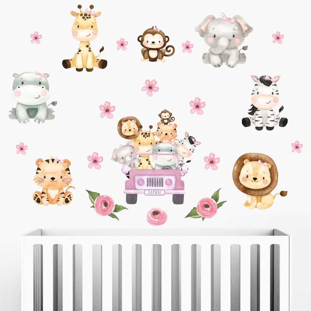 Adesivos De Parede Safari Jipe Aquarela Rosa