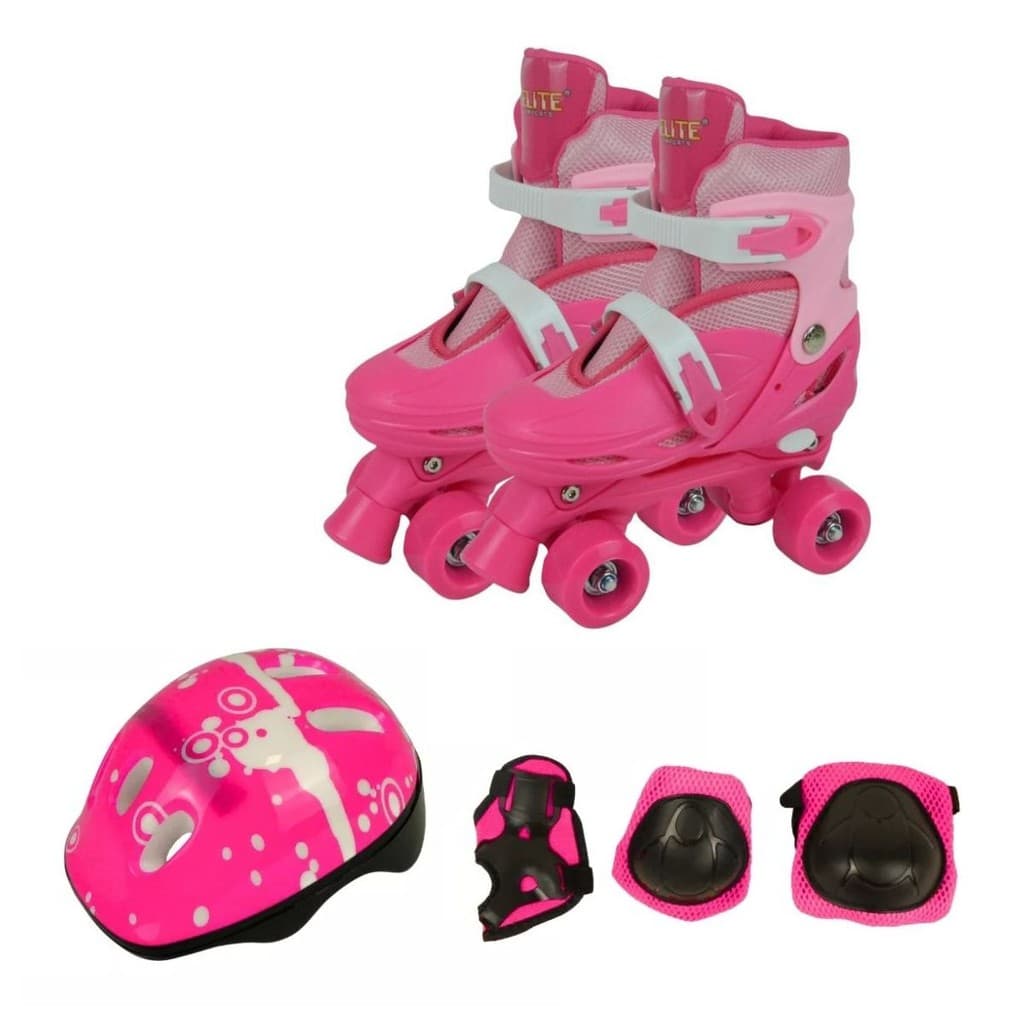 Patins Roller Infantil 28 Ao 31 Ajustável Kit De Proteção Com Capacete Joelheira Cotoveleira Brinquedo Educativo - Elite