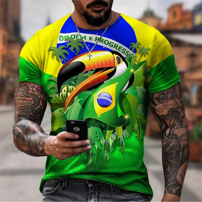 Homem Moda Brasil T Camisa Harajuku Bandeira Do Impressão 3D Casual Esportes Camiseta Manga Curta Birl Tshirt 01