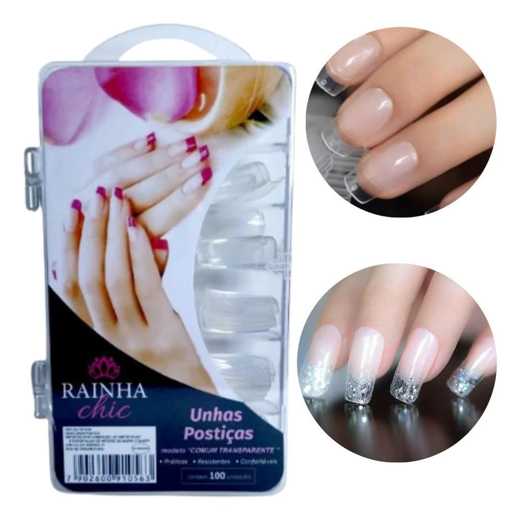 Kit Caixa Com 100 Unidades Tips Unhas Postiças Curvatura C
