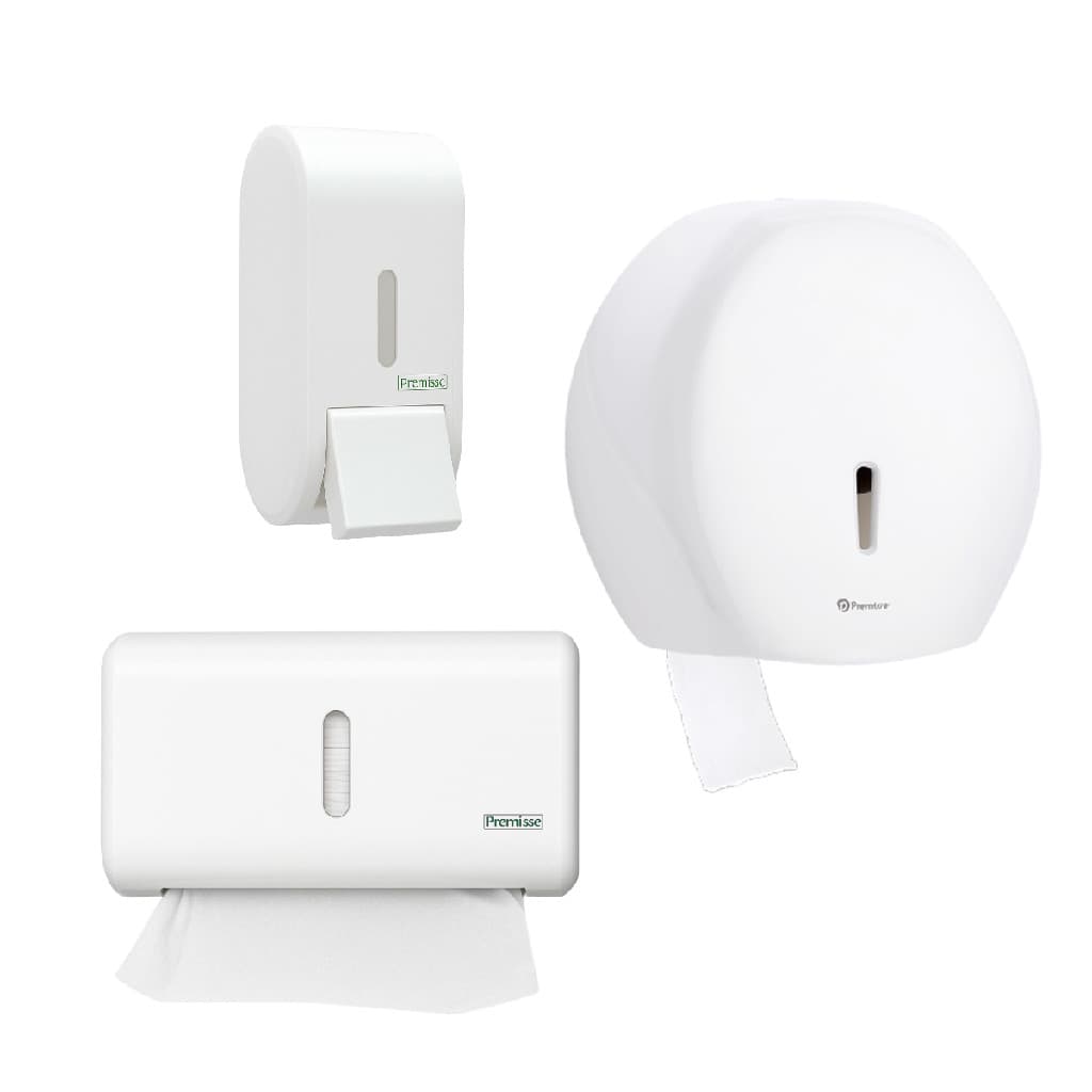 Kit Saboneteira Dispenser Sabão líquido Álcool+Toalheiro Papel Toalha Interfolha +Suporte Papel Higiênico rolão banheiro