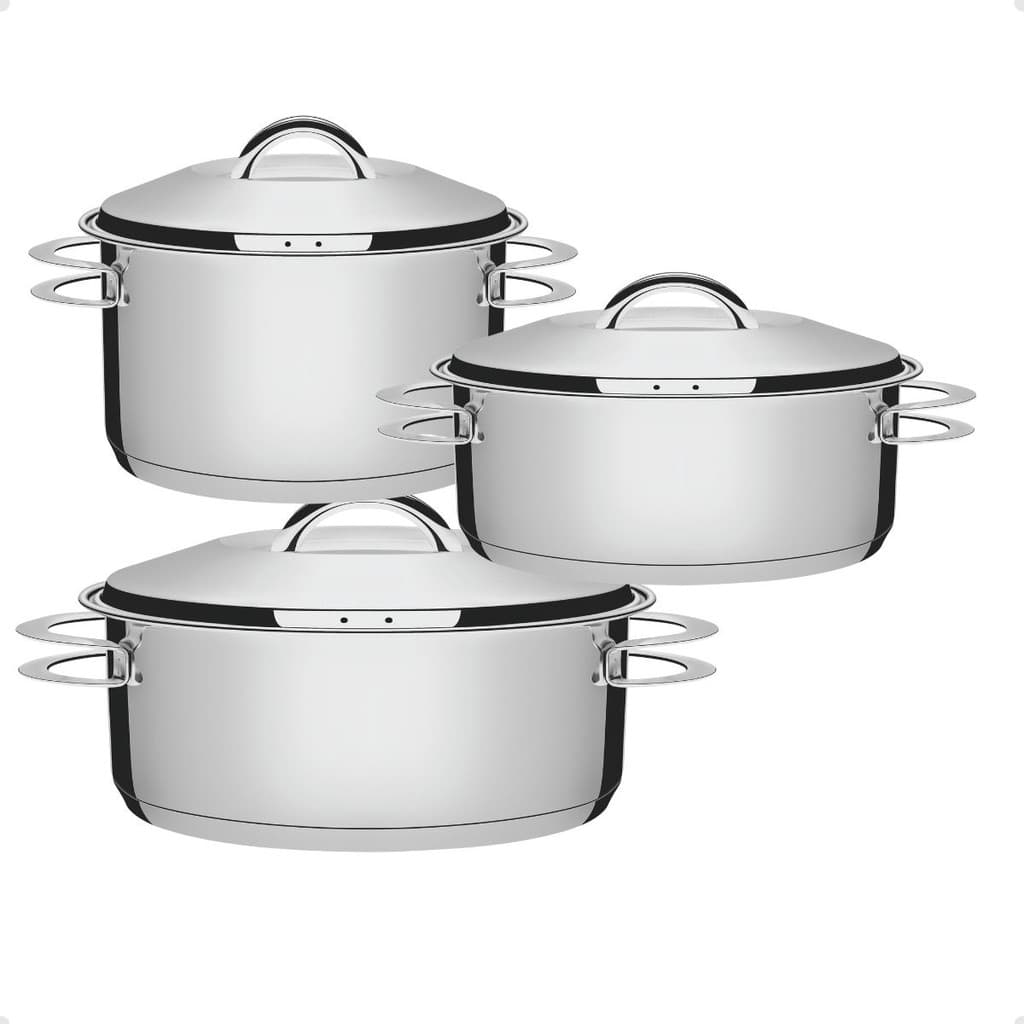 Kit Caçarola Panela Fundo Triplo Indução Inox Tramontina 7,1L - 6,1 L, 4,7L