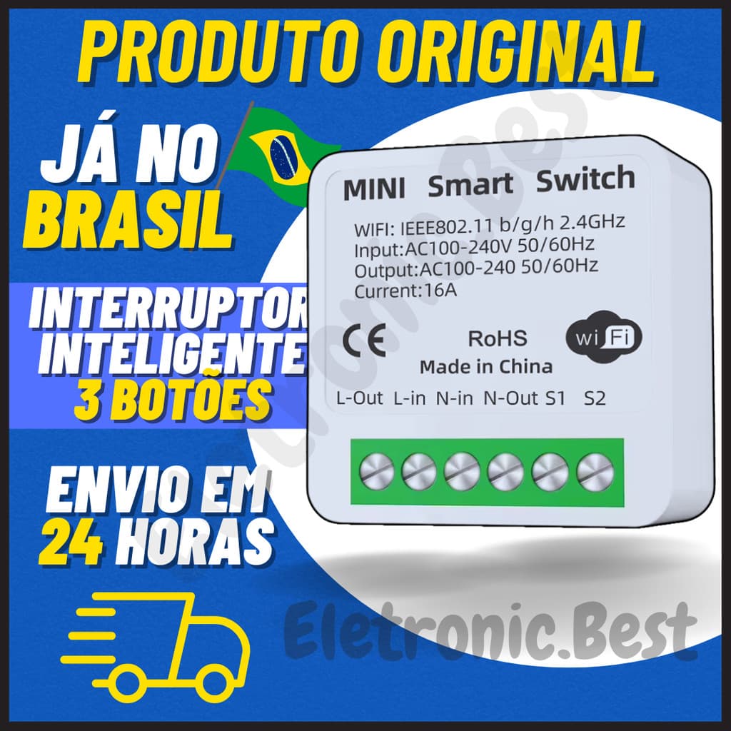 Interruptor Inteligente Mini Módulo WIFI 16A Mini Disjuntor Smart Funciona Com Alexa Google Tuya e Controle de Voz