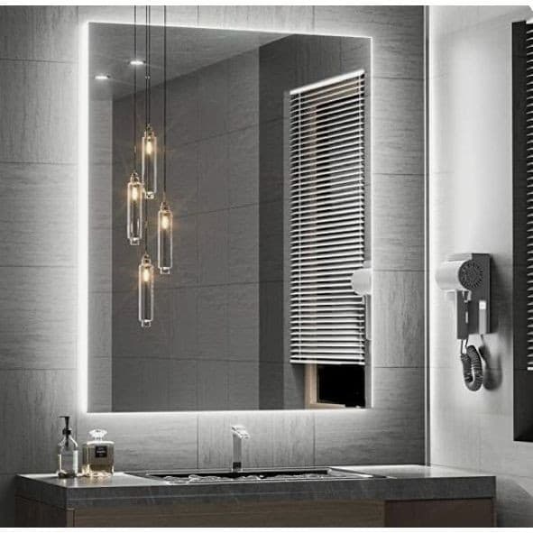 Espelho Quadrado 100x100cm Lapidado com LED à Pilhas – Polido, Decorativo, Ideal para Banheiro