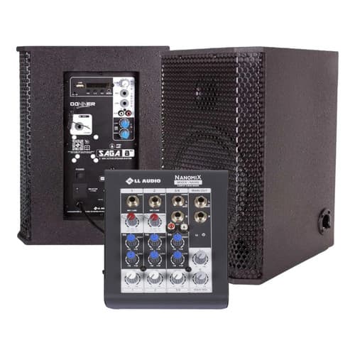 Kit Caixa De Som Ativa Passiva Mesa 4 Canais 225 Watts Saga 8 Profissional Igreja Show Cantor Blue