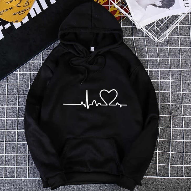 Moletom Feminino Canguru Batímento Cardíaco Blusa De Frio Inverno Coração