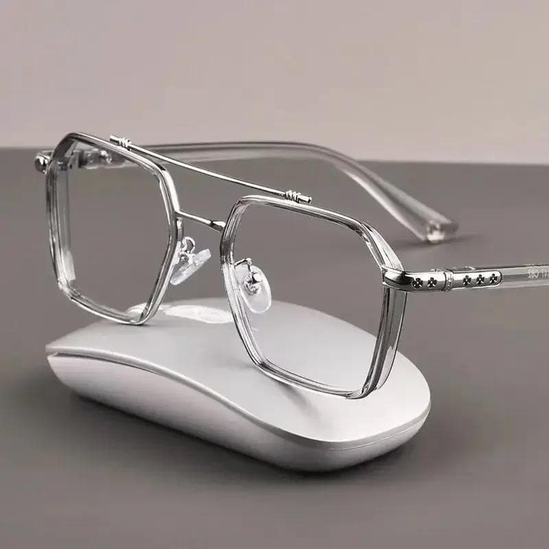 Óculos De Luz Anti-Azul Quadrados De Ponte Dupla Feminino Masculino Vintage Transparente Computador Armação Grande