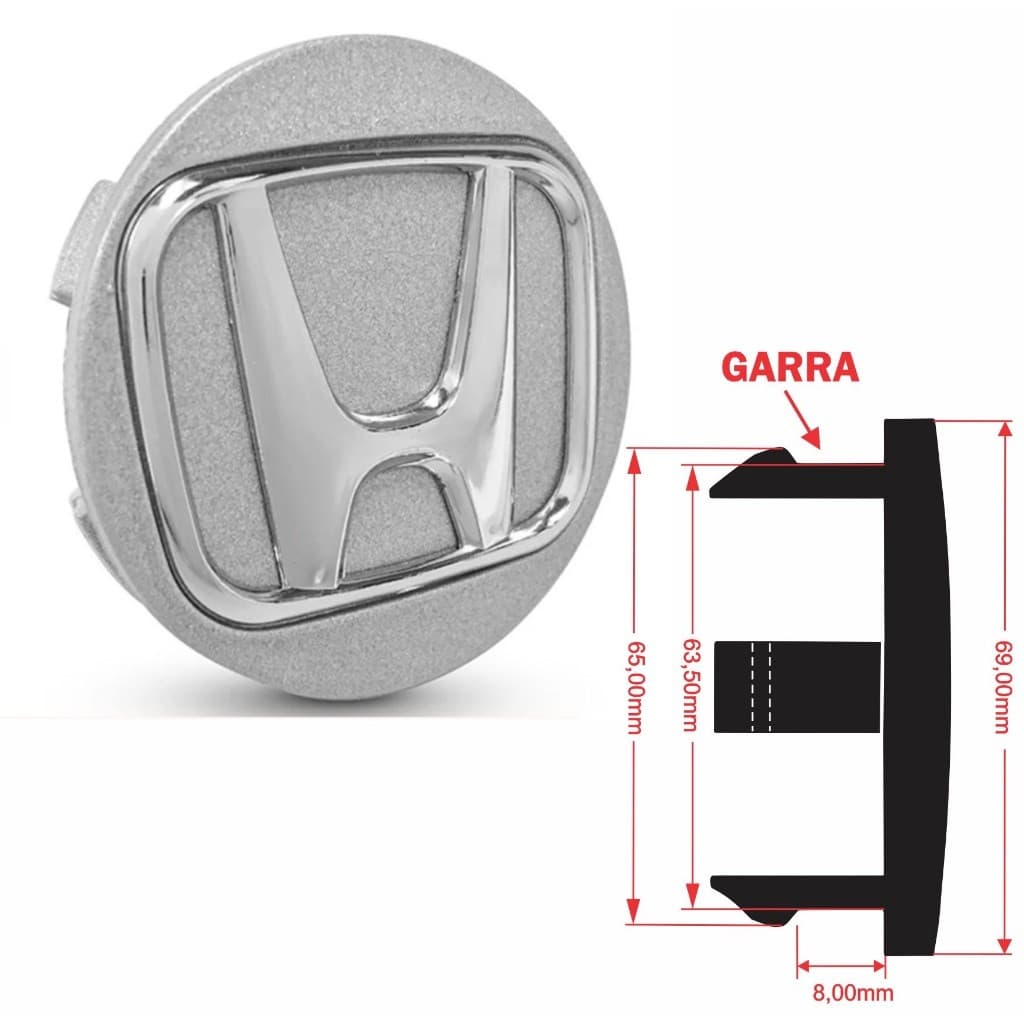 Calotinha Calota Centro 69,00mm Logo em H Prata alto-relevo cromado NEW CIVIC CRV HRV ACCORD 3D