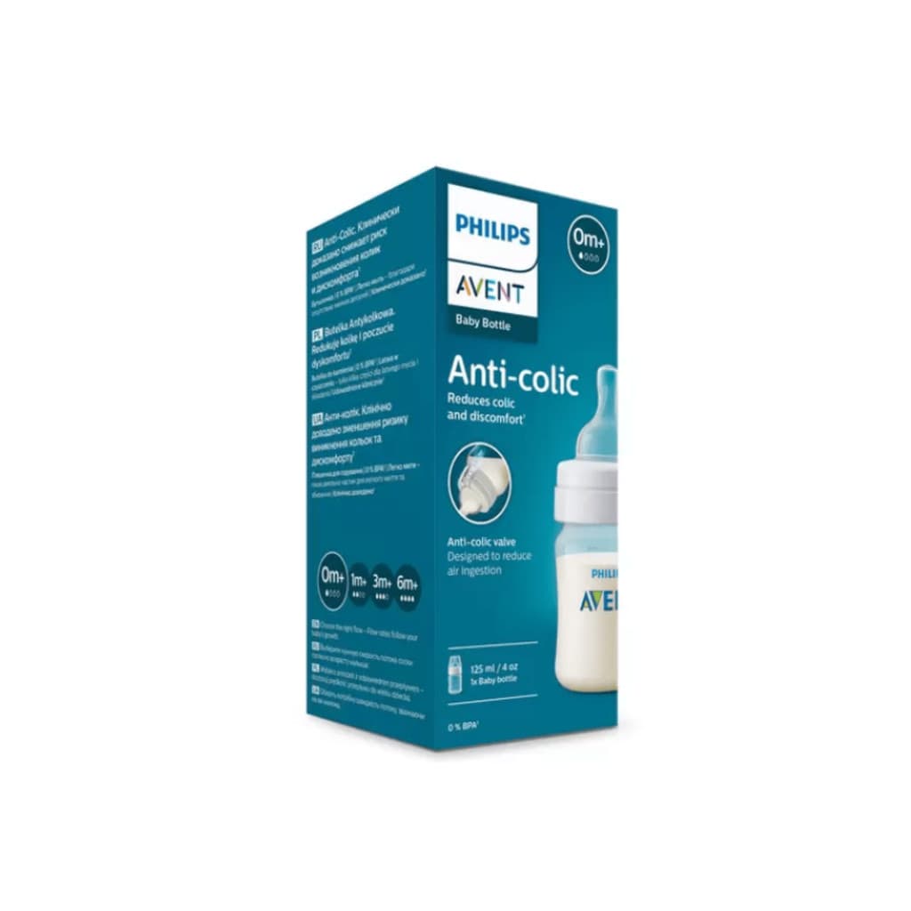 Mamadeira Philips Avent Anti-Colic 125ml Transparente Bico Recém-Nascido Livre de BPA