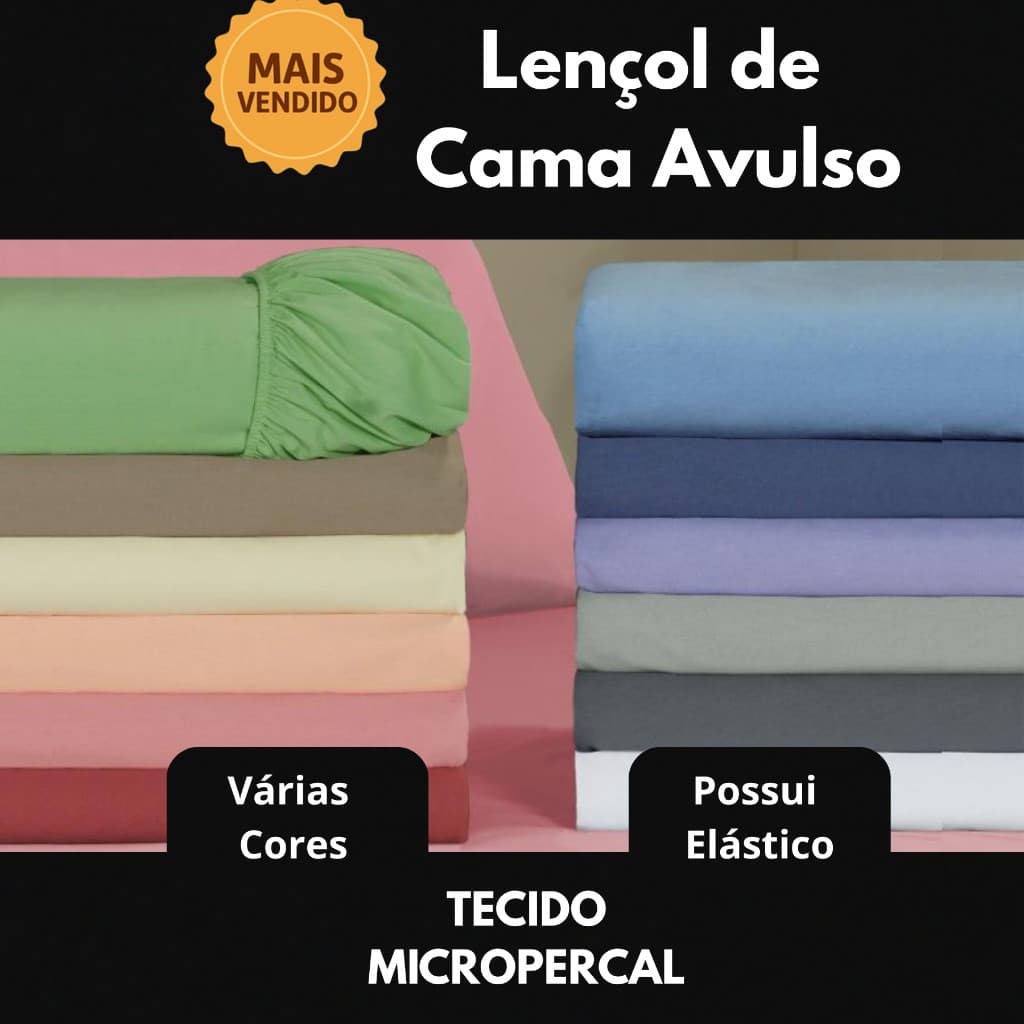 Lençol Avulso, Kit 2 unidades, Ajustável, com Elástico, Micropercal 180 fios