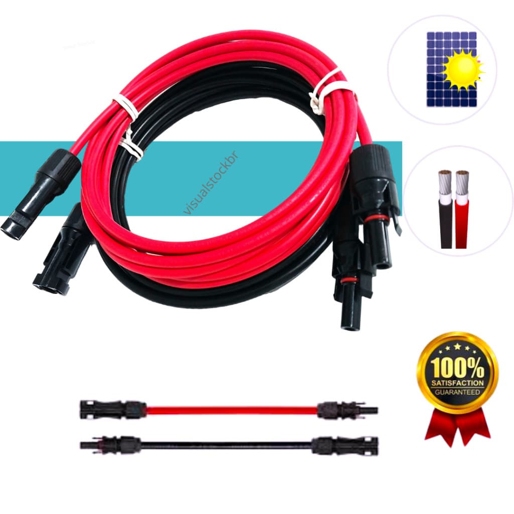 Cabo Fotovoltaico 4mm Solar 1metro Preto + 1metro Vermelho e 2 par Mc4 instalados