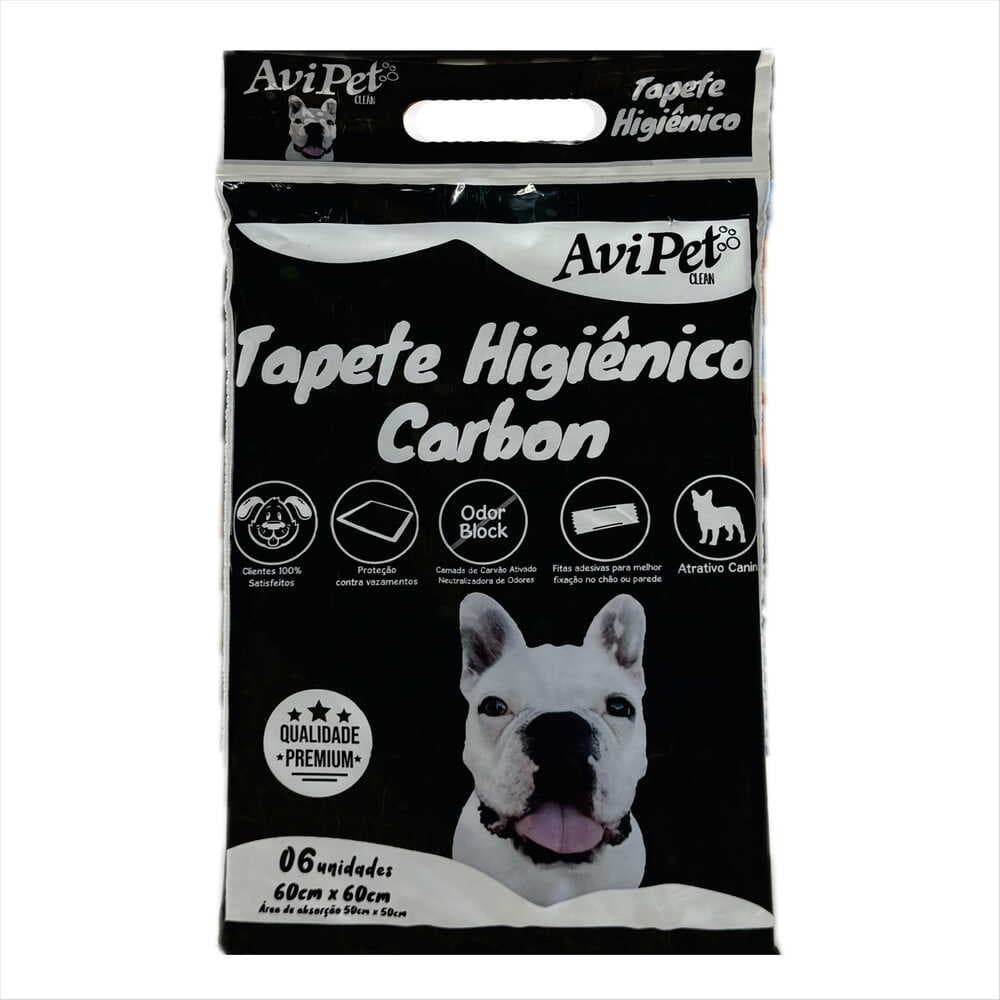 Tapete Higiênico Avipet Clean CARBON 60x60cm c/ 6 un.