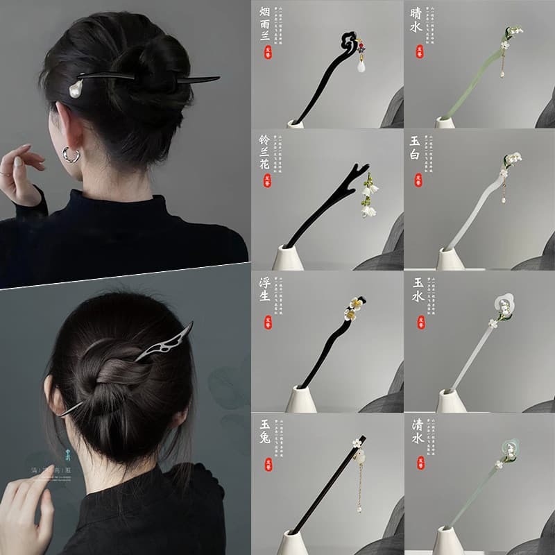 Grampo de cabelo novo estilo chinês antigo High-End sentimento placa de ébano Hairpin elegante Hanfu Cheongsam Hairpin p