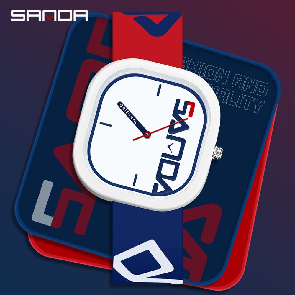 Sanda Novo 3203 Silicone Com Relógio Quadrado Irregular Tendência Legal De Personalidade Simples .