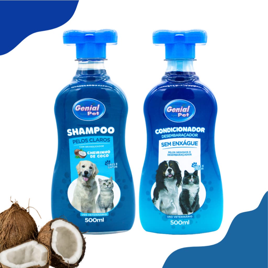 Shampoo Pet e Condicionador 500ml Genial Pet Fragrância de Coco - Cães e Gatos