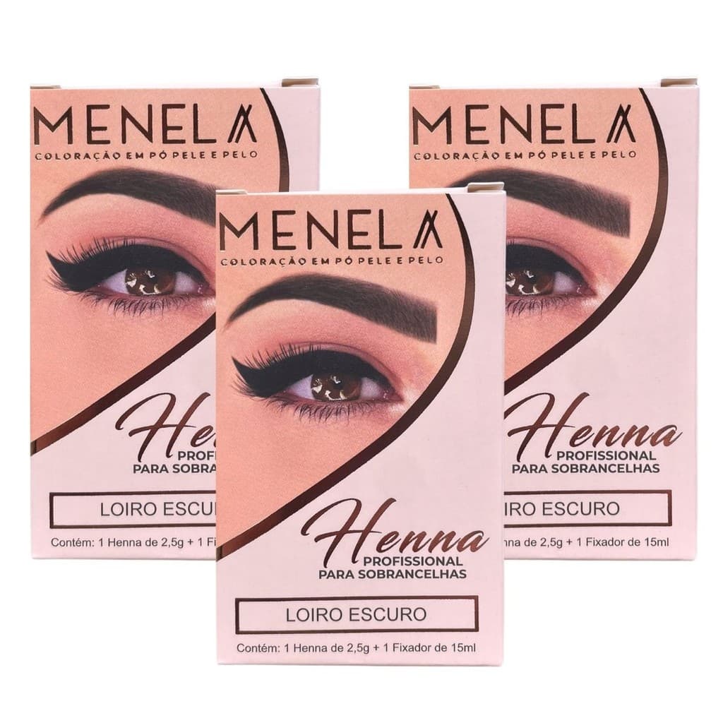 Kit 3 Hennas Loiro Escuro Para Design De Sobrancelhas Menela