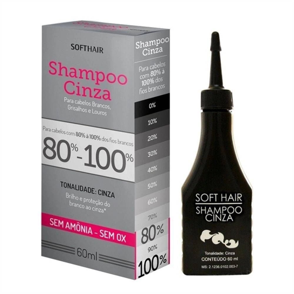 Shampoo Cinza Soft Hair 80% 100% Dos Fios Brancos 60ml