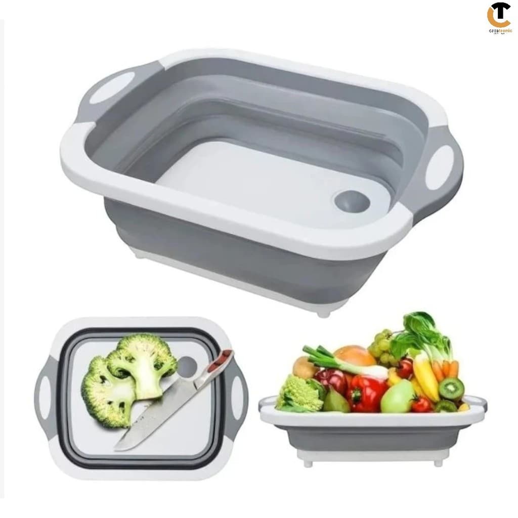 Escorredor Bacia Cesta Retrátil Silicone Multifuncional Cozinha 3 em 1