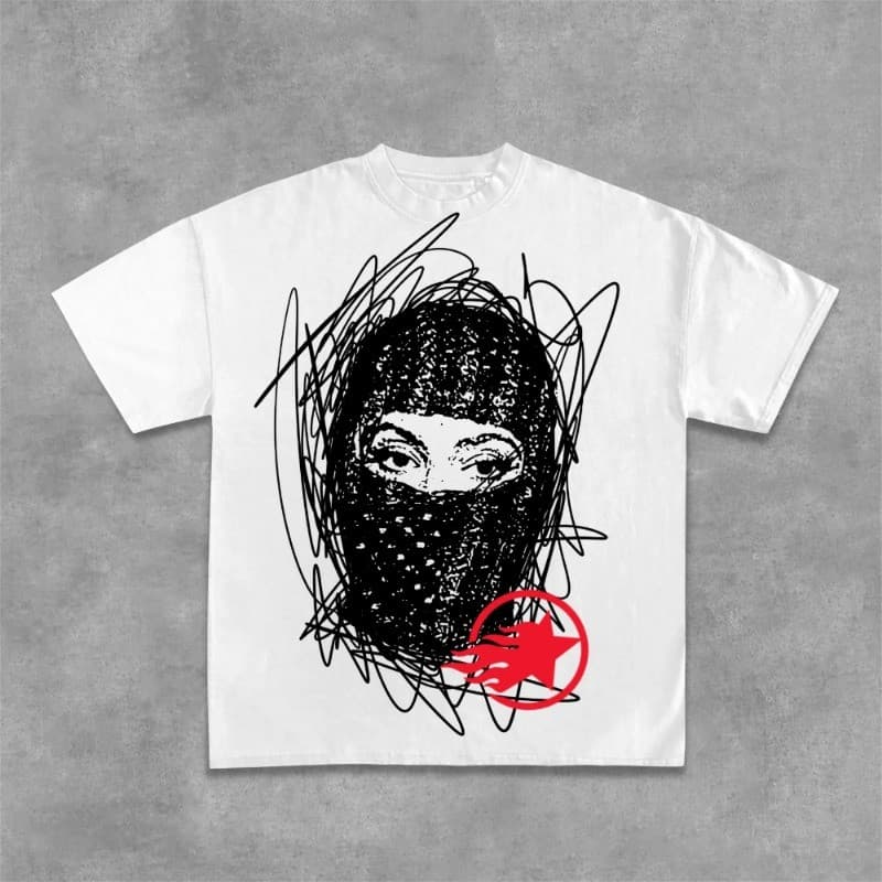 "Camiseta HellxCity: Máscara de Grafite da Gangue, Algodão Premium e Estilo Streetwear Exclusivo!"