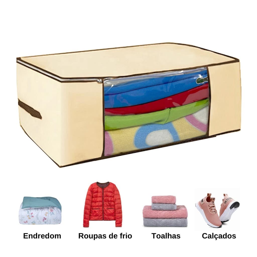 kit 4 Caixa Organizadora de guarda roupa/Edredom/lençol/sapatos/coberta 45x45x20cm ( Creme )