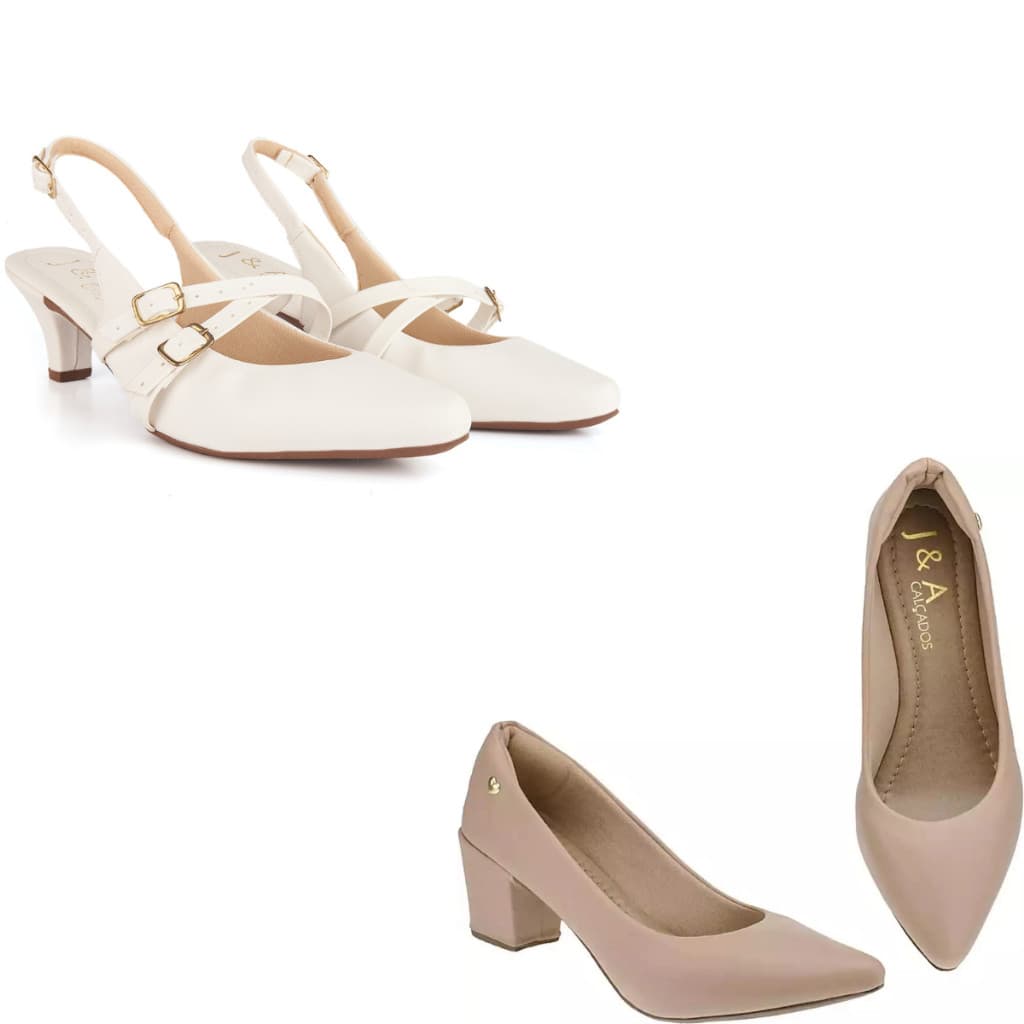 Kit 2 Sapato Feminino Scarpin Sligback Bico Fino Salto Grosso Casual Confortável Macio Promoção