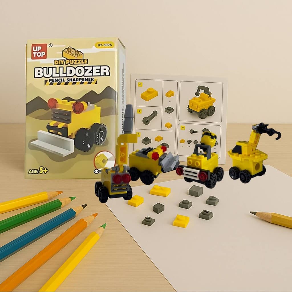 Apontador Lapis Afiador Escolar Lego Carrinho Monta e Desmonta de Construção Infantil Fofo Criativo
