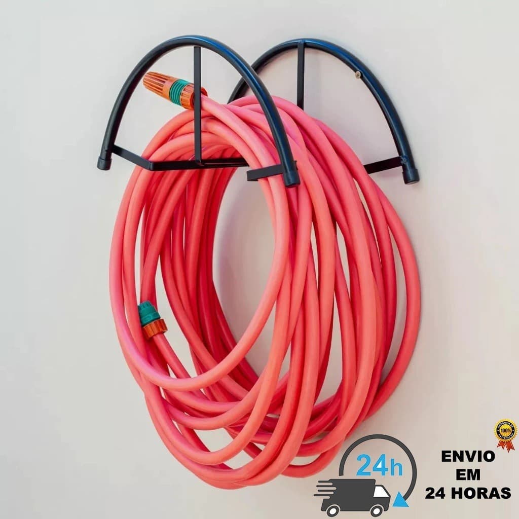 Suporte De Mangueira Fixo Para Parede Inox Jardim Organizador Enrolador Borracha Meia Lua Resistente