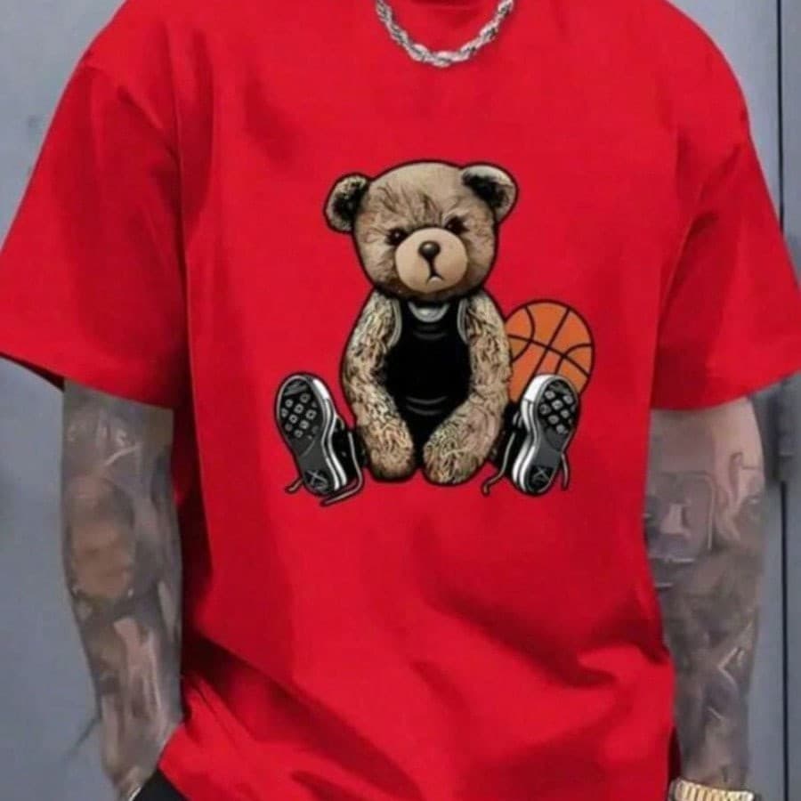 Camiseta 100% Algodão Premium Urso Basquete Streetwear Estampa Unssex