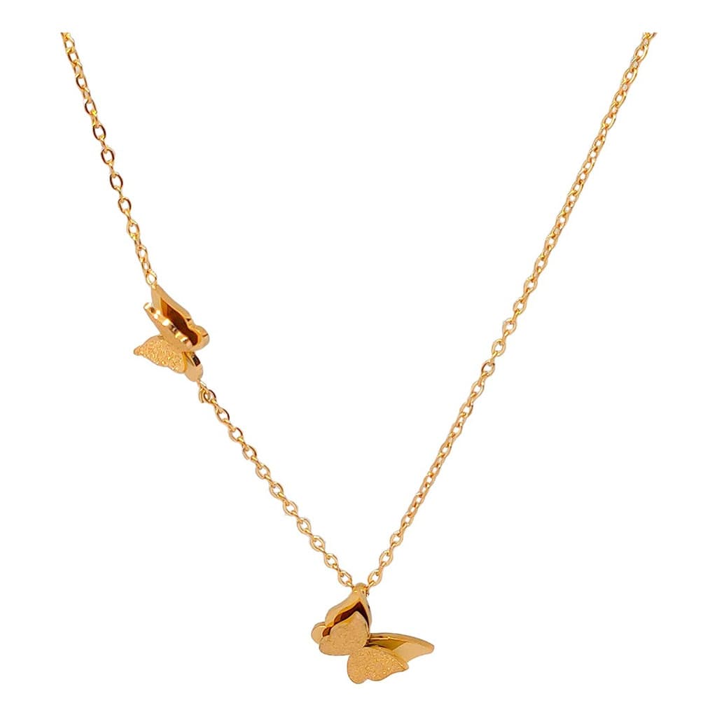 Colar Feminino Pingente Duplo Borboletas Lindo Original