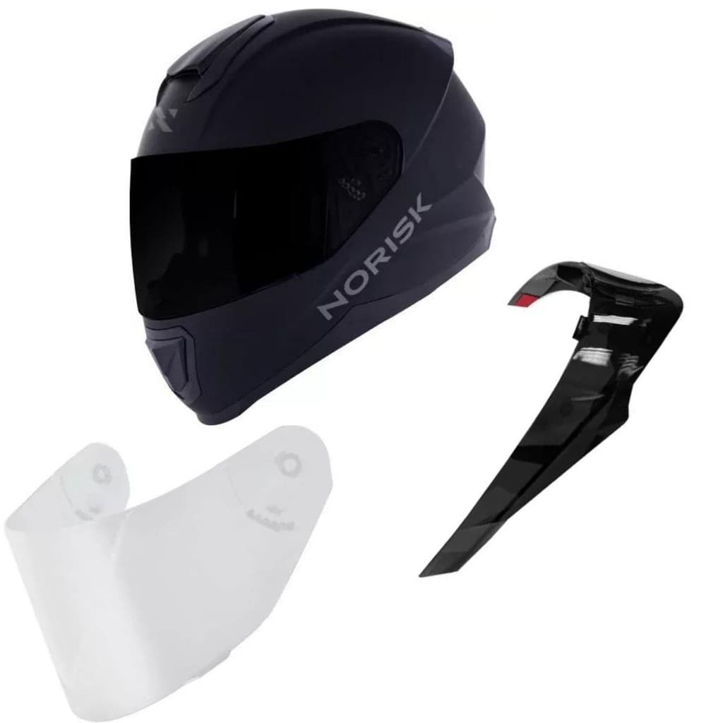Capacete Masculino Norisk Preto Fosco Moto Razor Spoiler + Viseira