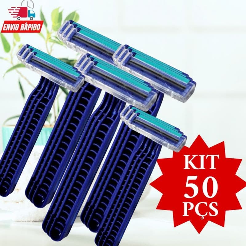 Conjunto Barbeador Descartável 50 Peças Para Barbear Depilar  Prestobarba  Com 2 Lâminas Barbearia Promoção
