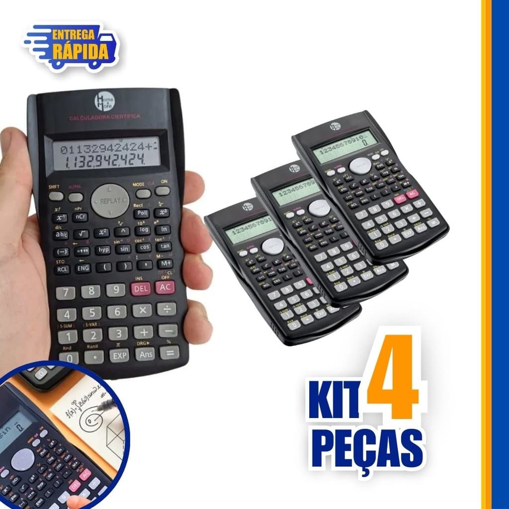 KIT 4/1 unidade Calculadora Científica Com 240 Funções P/ Escola e Faculdade Escritório Equipamentos Escolar
