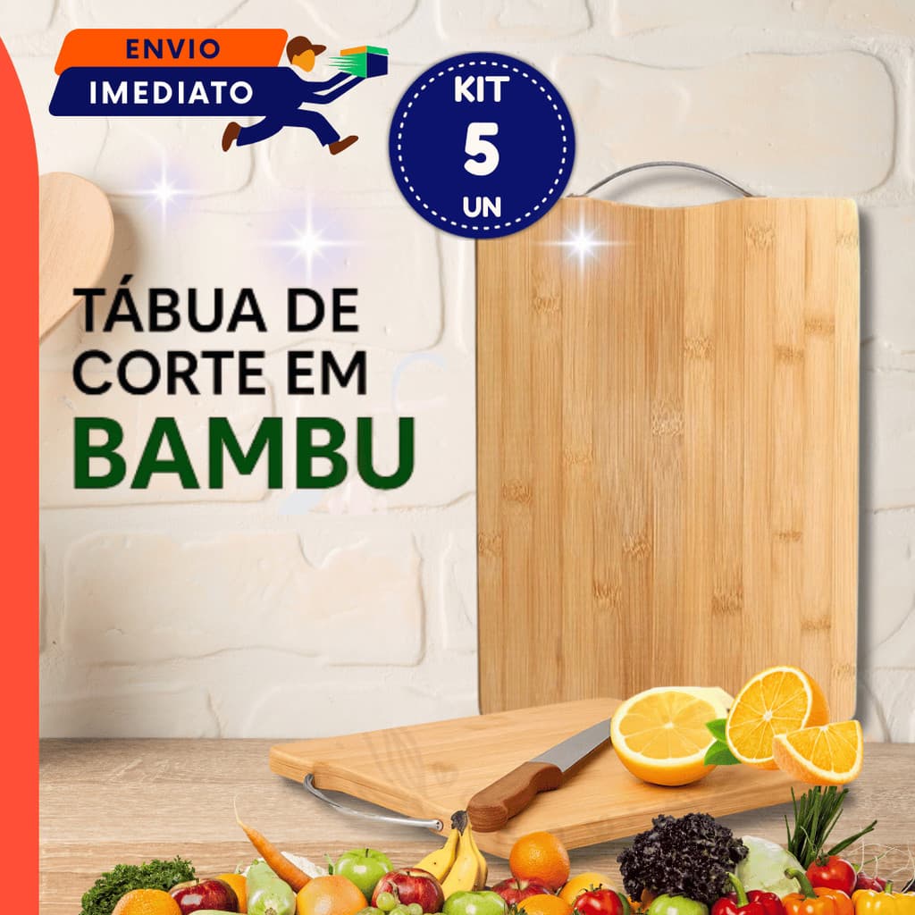 Kit 1, 3 ou 5 Un Tábua Carne Madeira Bambu com Alça Inox Cabo de Inox 22x32 cm Para Legumes Churrasco Corte Carne Queijo