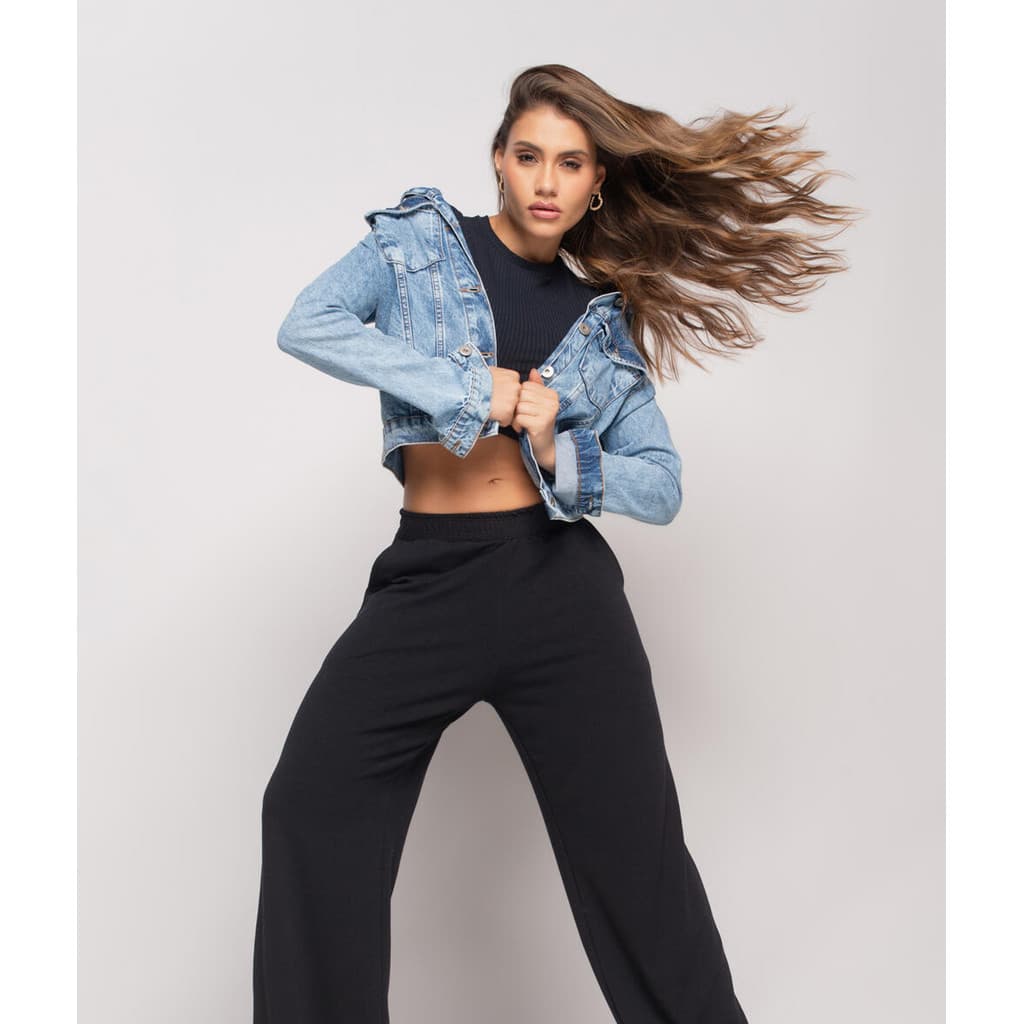 Calça Wide Leg Com Bolso Moletinho Salvatore